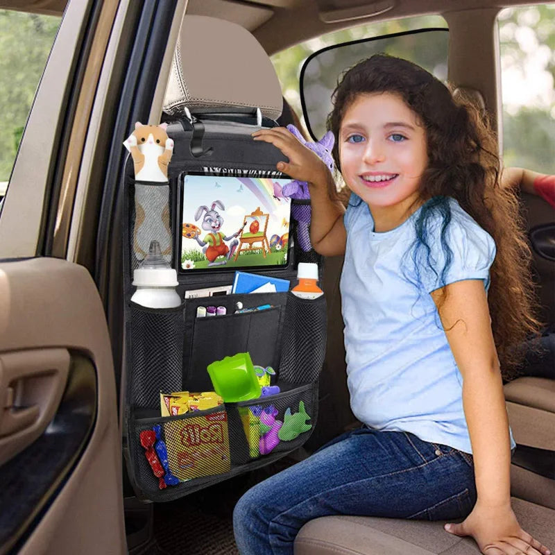 Car Back Seat Organizer with Touch Screen Tablet Holder Automatic Storage Pocket Protector for Travel - Image 5