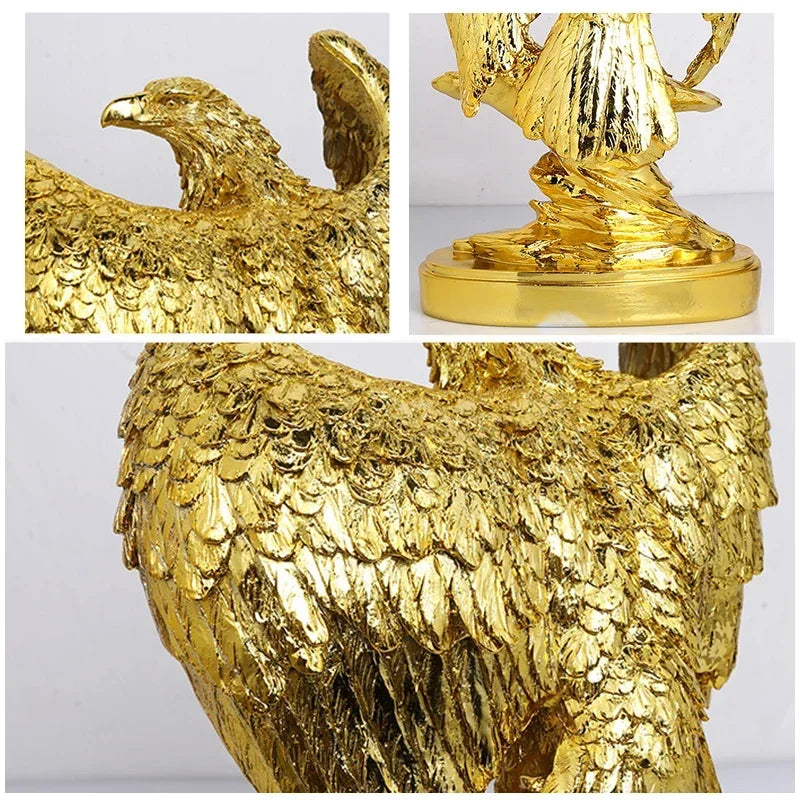 Golden Bald Eagle Statue Home Decor Statue, Office Decoration Resin Art Crafts, Resin Animal Crafts Golden Eagle Spreading Wings - Image 5