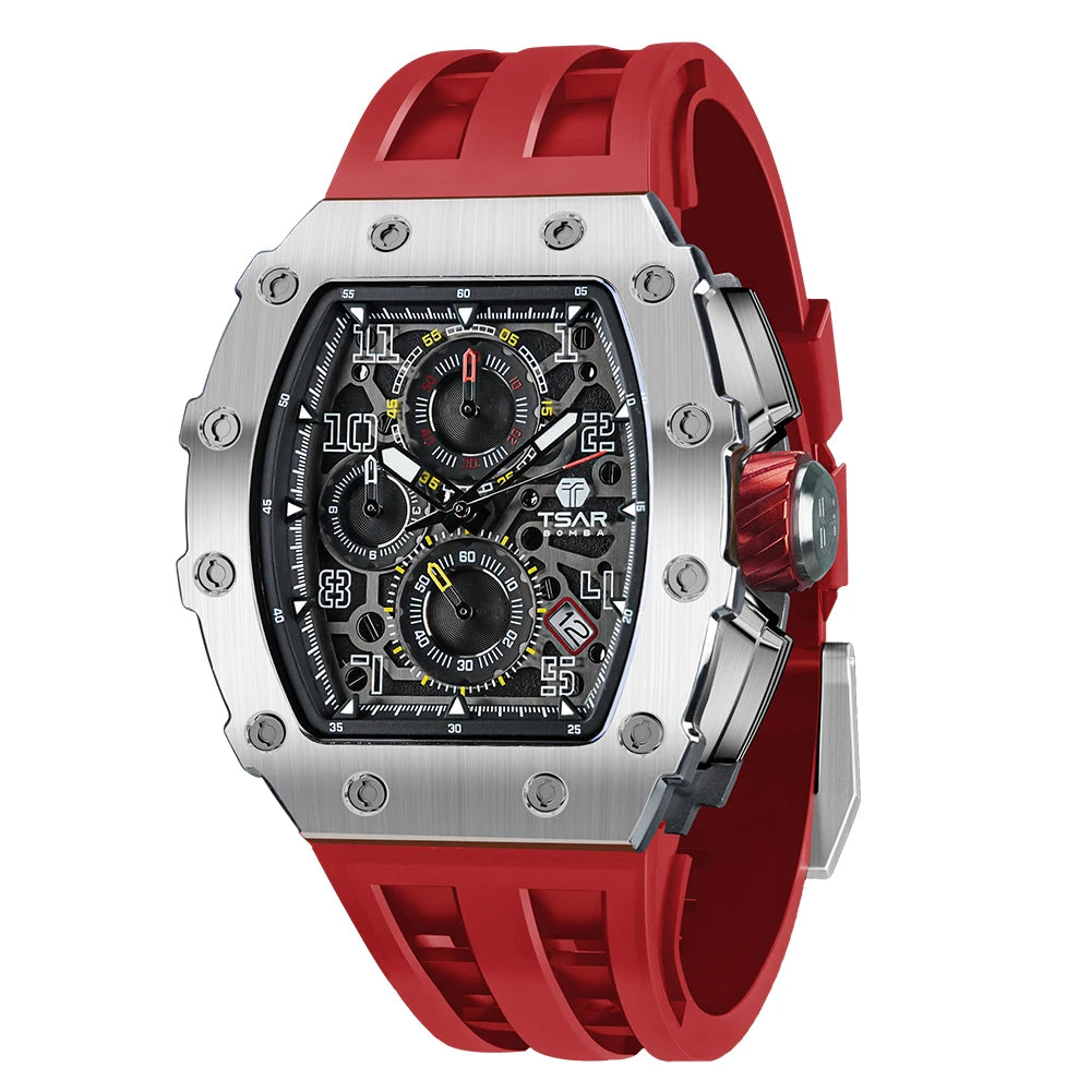 TSAR BOMBA Watch for Men Top Brand Luxury Waterproof Quartz Wristwatch Tonneau Clock Gift Chronograph Rectangle Mens Watch - Image 2
