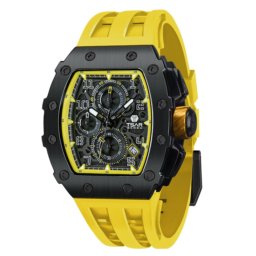 TSAR BOMBA Watch for Men Top Brand Luxury Waterproof Quartz Wristwatch Tonneau Clock Gift Chronograph Rectangle Mens Watch - Image 6